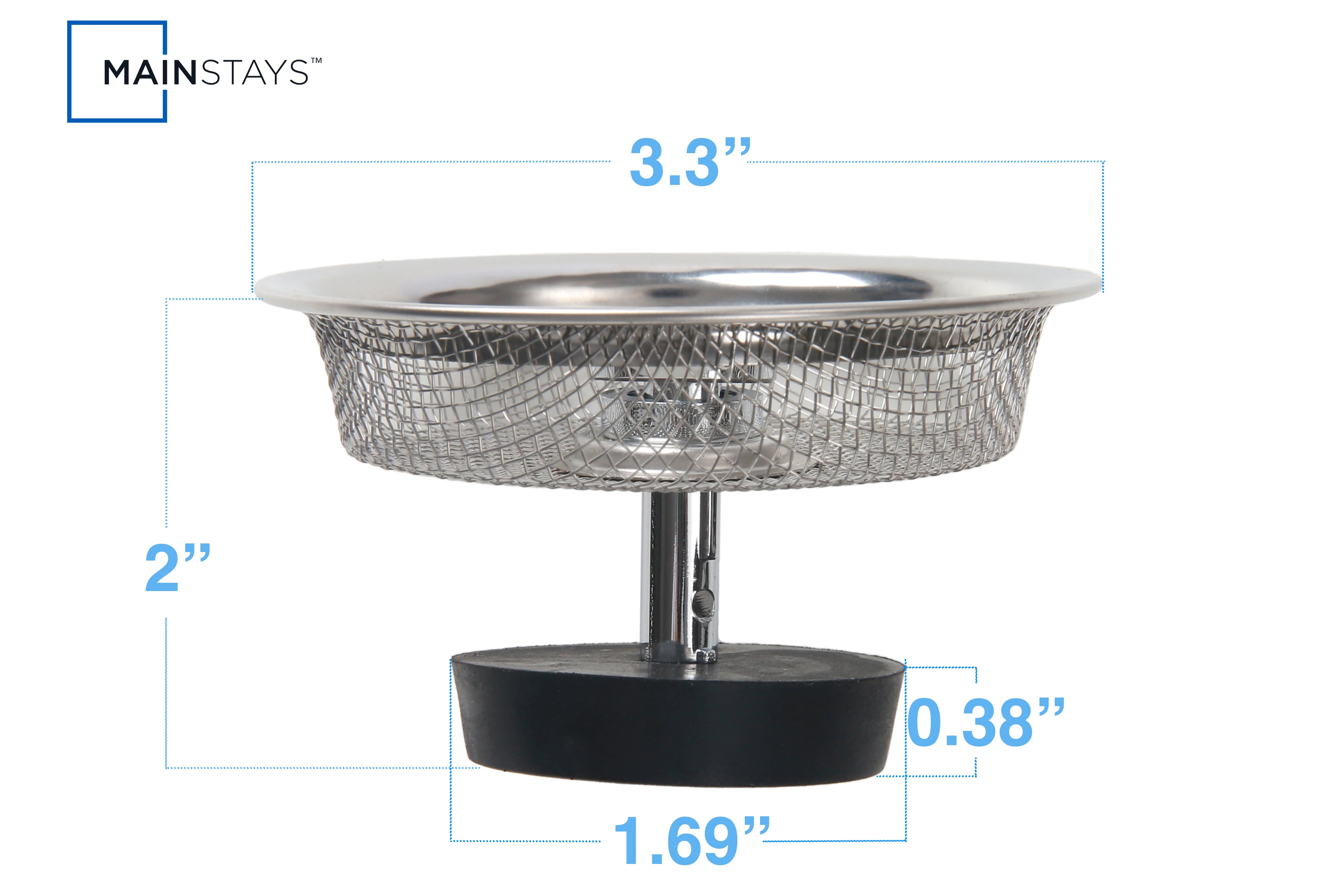 (3 pack) Mainstays Stainless Steel Mesh Sink Strainer with Rubber Stopper Silver