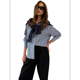 thumbnail image 2 of Camisas de Mujer con Botones, Blusas Clásicas A Rayas de Larga con Cuello y Bolsillo para Oficina Azul y Gris XL, 2 of 7