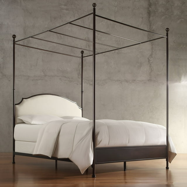 HN Home Redding Transitional Upholstered Metal Canopy Bed