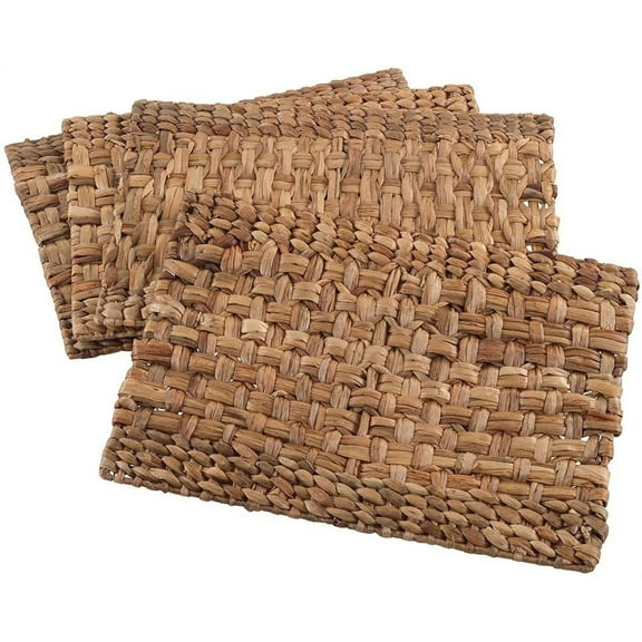 Fennco Styles Water Hyacinth Woven Design Placemat 13"x19", 2-Pack