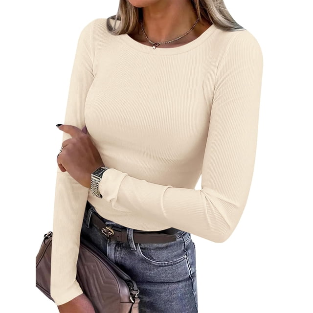 Remera Ajustada de Punto Acanalado de Manga Larga PRETTYGARDEN para Mujer