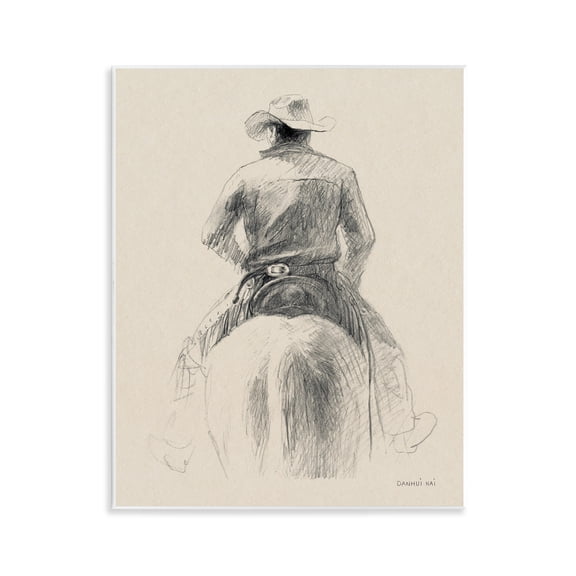 Stupell Industries Traditional Drawing of Cowboy People Drawing Unframed Art Print Wall Art, 11 x 14