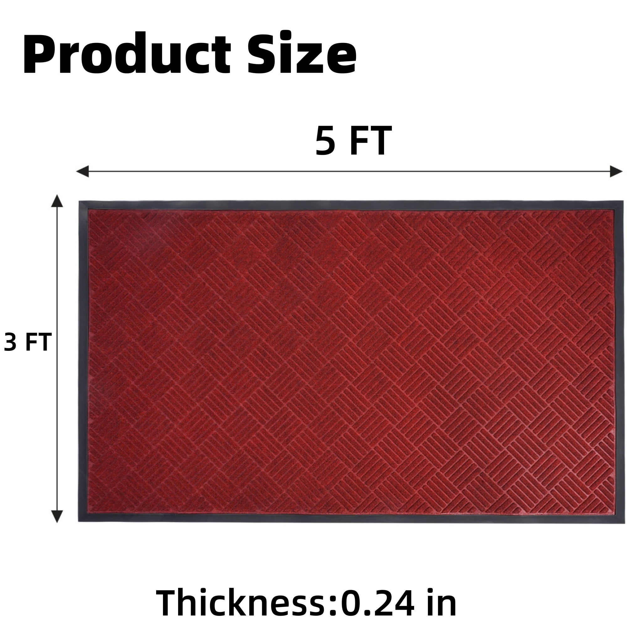 OVYEOFR 3' x 5' Red Doormat, Non-Slip Front Door Mat for Indoor Outdoor Entrance Rug