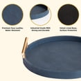 thumbnail image 2 of MODE HOME Set of 2 Modern Blue Round Shagreen Serving Tray with Gold Metal Handles, Decorative Coffee Table Ottoman Trays for Living Room, 2 of 7