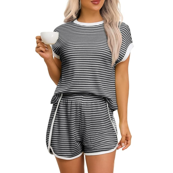 WUJINXIA Women's 2 Piece Summer Lounge Sets Cozy Shorts and Top for Home Errands Lounging