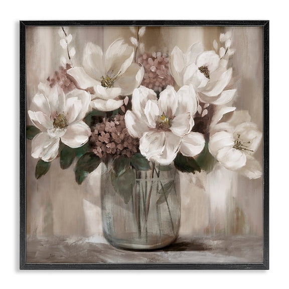 Stupell Industries Shabby Chic Ivory Magnolias Vase Black Framed Giclee Art, 12 x 12, by Nan