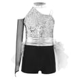 thumbnail image 5 of Aislor Girls Ballet Skirted Bodysuit Sequins Performance Jumpsuit Asymmetrical Latin Jazz Dance Dress Leotard Silver 12, 5 of 7