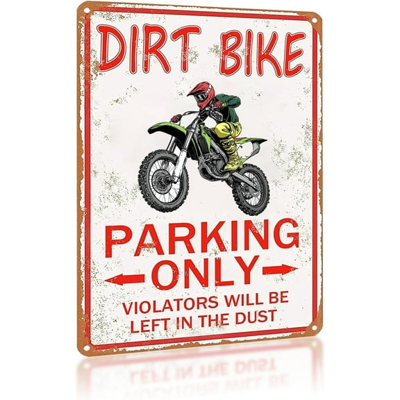 Funny Boys Room Decor Dirt Bike Metal Signs Vintage Dirt Bike Parking Only Tin Sign Wall Decor for Bedroom Man Cave Motorcycle Lovers 8×12 Inch