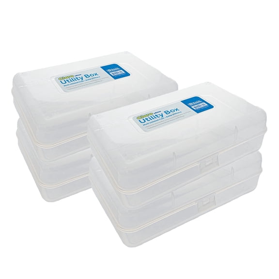 BAZIC Plastic Pencil Case Utility Storage Box, Clear Color, 4-Pack