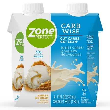 ZonePerfect Carb Wise High-Protein Shakes, Vanilla Ice Cream Flavor, For A Low Carb Lifestyle, With 30g Protein, 11 fl oz, 12