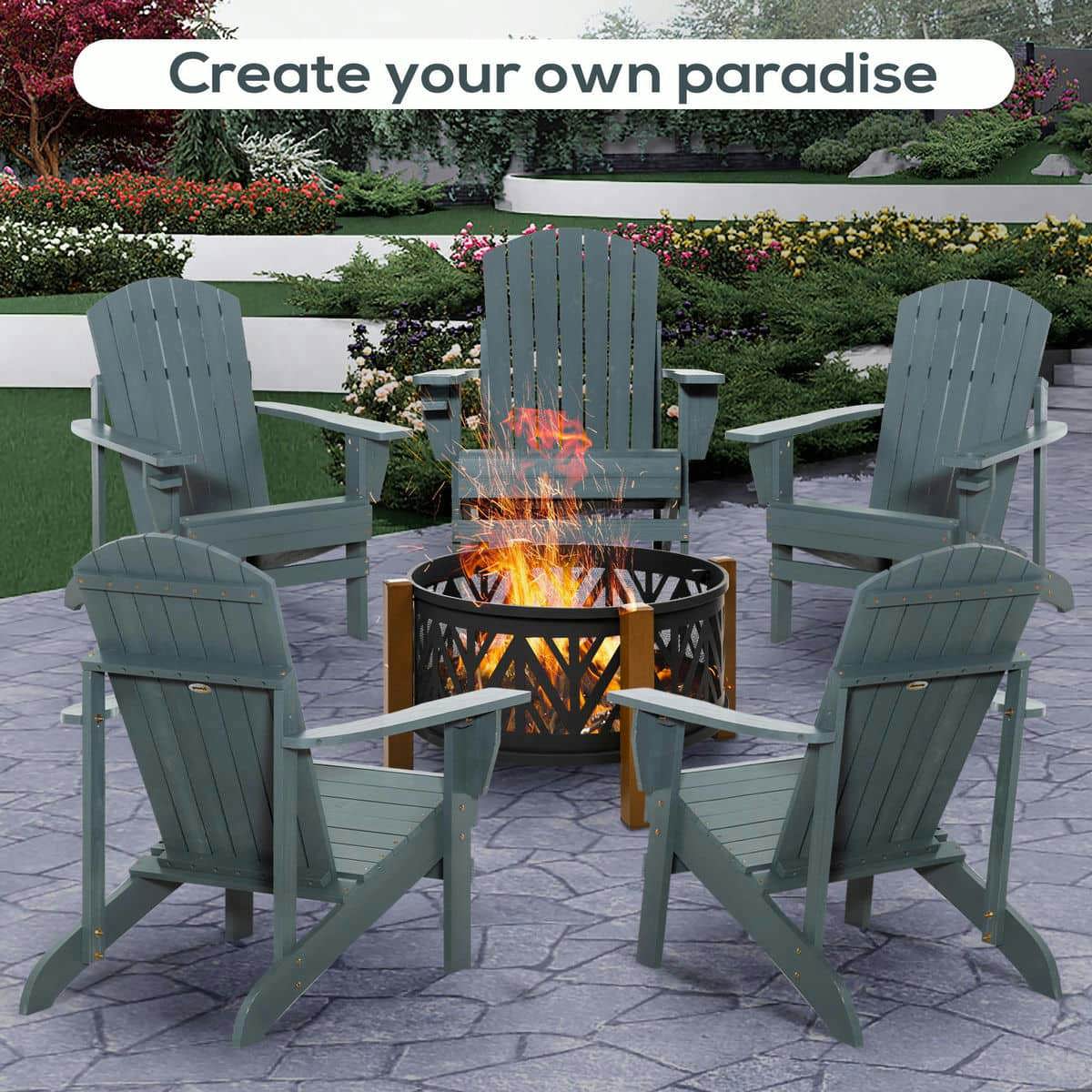 YYAo Patio Chairs, Patio Adirondack Chairs,Oversized Adirondack Chair, Outdoor Fire Pit and Porch Seating, Classic Log Lounge w/ Built-in Cupholder, Dark Gray