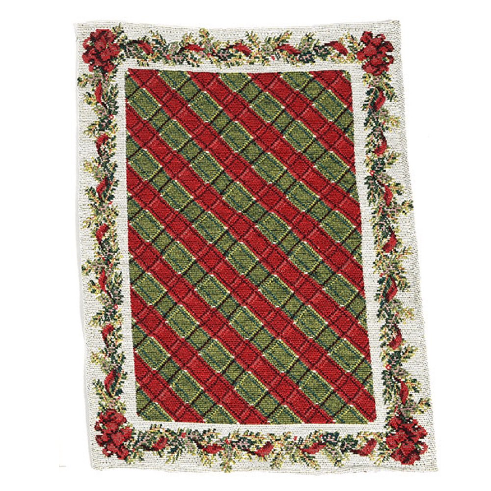 Red and Green Floral Plaid Christmas Woven Placemat 13 x 18 Inches