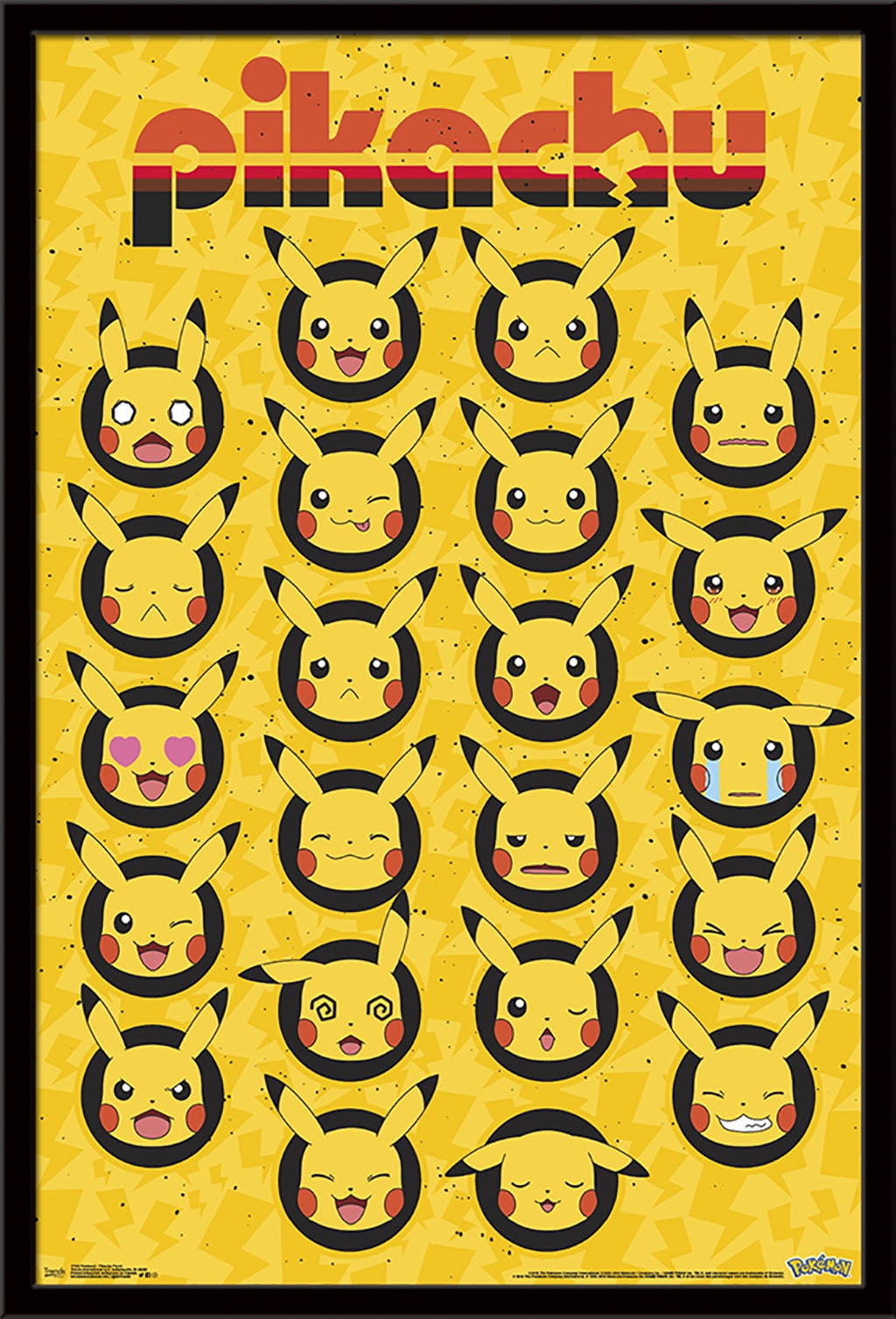 Pokémon - Pikachu Faces Wall Poster, 22.375' x 34', Framed