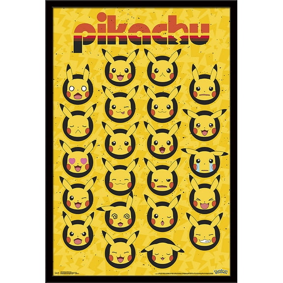 Pokémon - Pikachu Faces Wall Poster, 22.375" x 34", Framed