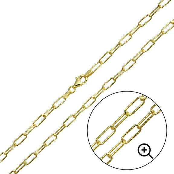 Sterling Silver 925 Gold Plated Diamond-Cut Paperclip Link Chain 3.2mm Italy 18" Jewelry Female