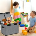 thumbnail image 4 of TEAYINGDE 91L Large Toy Box Chest Storage Organizer with Lid, Collapsible Kids Toys Boxes Basket Bins with Sturdy Handles for Boys and Girls, Nursery, Playroom (Gray), 4 of 8
