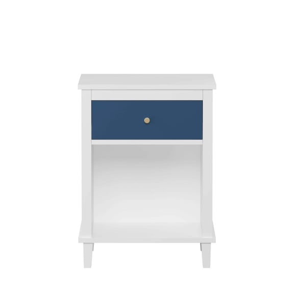 MOONRIVER Golden Handle Wooden Nightstand with One Drawer, White Navy