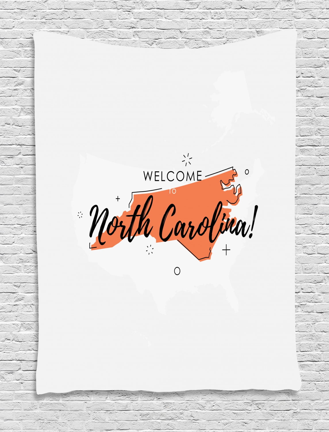 North Carolina Tapestry, Sign for Entering United States of America with Map View, Wall