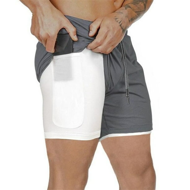 Hombres 2-en-1 Entrenamiento Pantalones cortos para correr Deporte Cadera Fitness Ligero Gimnasio Yo Abanopi Shorts deportivos 2 en 1 para hombre
