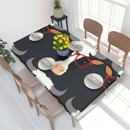 

Home Deluxe Tablecloth Einer Kuh Mit Brille---A Cow With Glasses Waterproof Elastic Rim Edged Table Cover- For Christmas Parties And Picnics 4ft