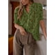 thumbnail image 4 of Blusa PRETTYGARDEN de encaje de manga corta para mujer, color verde militar, 4 of 6