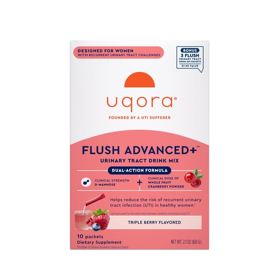 Uqora Flush Advanced  Urinary Tract Health Supplement Drink Mix with D-Mannose & Cranberry – Bonus Pack   3 Free Flush Pink Lemonade Samples