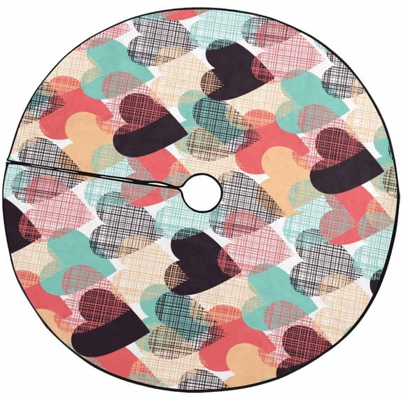 FMSHPON Hearts Seamless Pattern Xmas Christmas Tree Skirt Stand Mat for Holiday Party Decoration Indoor Outdoor 48 inches