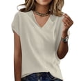 thumbnail image 2 of Women's V Neck Short Sleeve Cotton T-Shirt, Casual Solid Color Loose Fit Basic Tee, Summer Lightweight Breathable Top Gray 2XL, 2 of 4