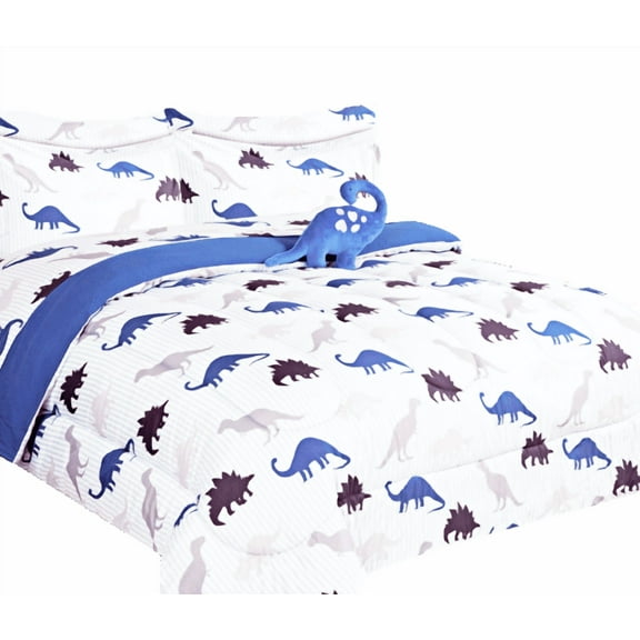 Dinosaur white printed design Bed in Bag comforter & sheet set of 6 piece in twin size super soft fade resistant for girls, boys room décor