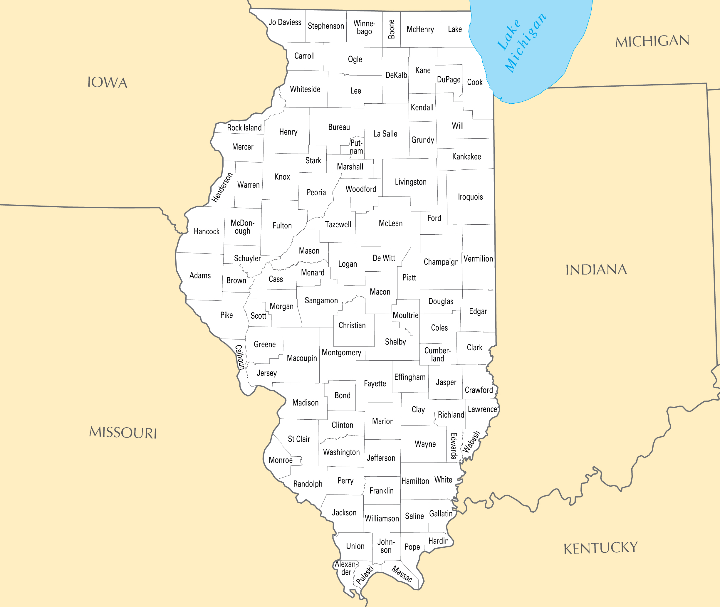 Laminated Map Large administrative map of Illinois Poster 20 x 30