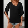 thumbnail image 4 of Blusas Informales Elegantes para Mujer, Blusas Asimétricas de Cuello en V para Trabajo, Camisas de Verano con Mangas con Volantes. Negro L, 4 of 7
