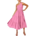 thumbnail image 2 of Vestido largo Qarigey para mujer Sin mangas plisado un hombro Rosa M, 2 of 6