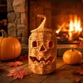 thumbnail image 2 of Halloween Tall Cylindrical Orange Woven Jack-O-Lantern Storage Basket with Curly Vine Stem Lid Hollow Handwoven Pumpkin Ornament Rustic Decor for Mantel Tiered Tray Farmhouse Party, 2 of 6