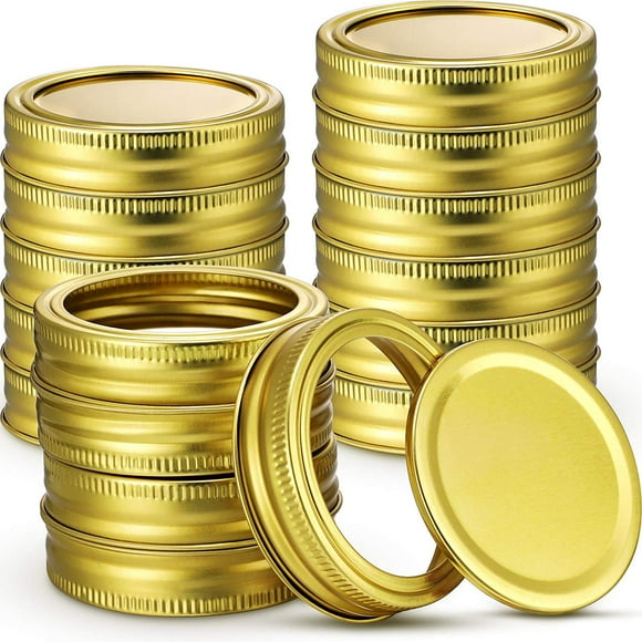 48 Pieces Canning Jar Lids and Bands for Regular Mouth Mason Jars Split-Type Lids with Silicone Seals Rings Leak-Proof Secure Mason Canning Jar Cap Compatible with Mason Jar (Gold)