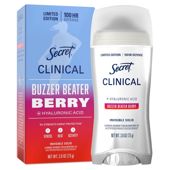 Secret Clinical Strength 100HR Hyaluronic Acid Antiperspirant Deodorant for Women, Invisible Solid, Paige Bueckers Buzzer Beater Berry, 2.6 oz
