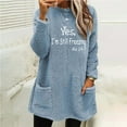 thumbnail image 2 of IROINNID Savings Women's Fall Tops Long Sleeve Round Neck Winter Warm Shearling Pullover Loose Fit Letter Print Tops with Pocket,Sky Blue, 2 of 4