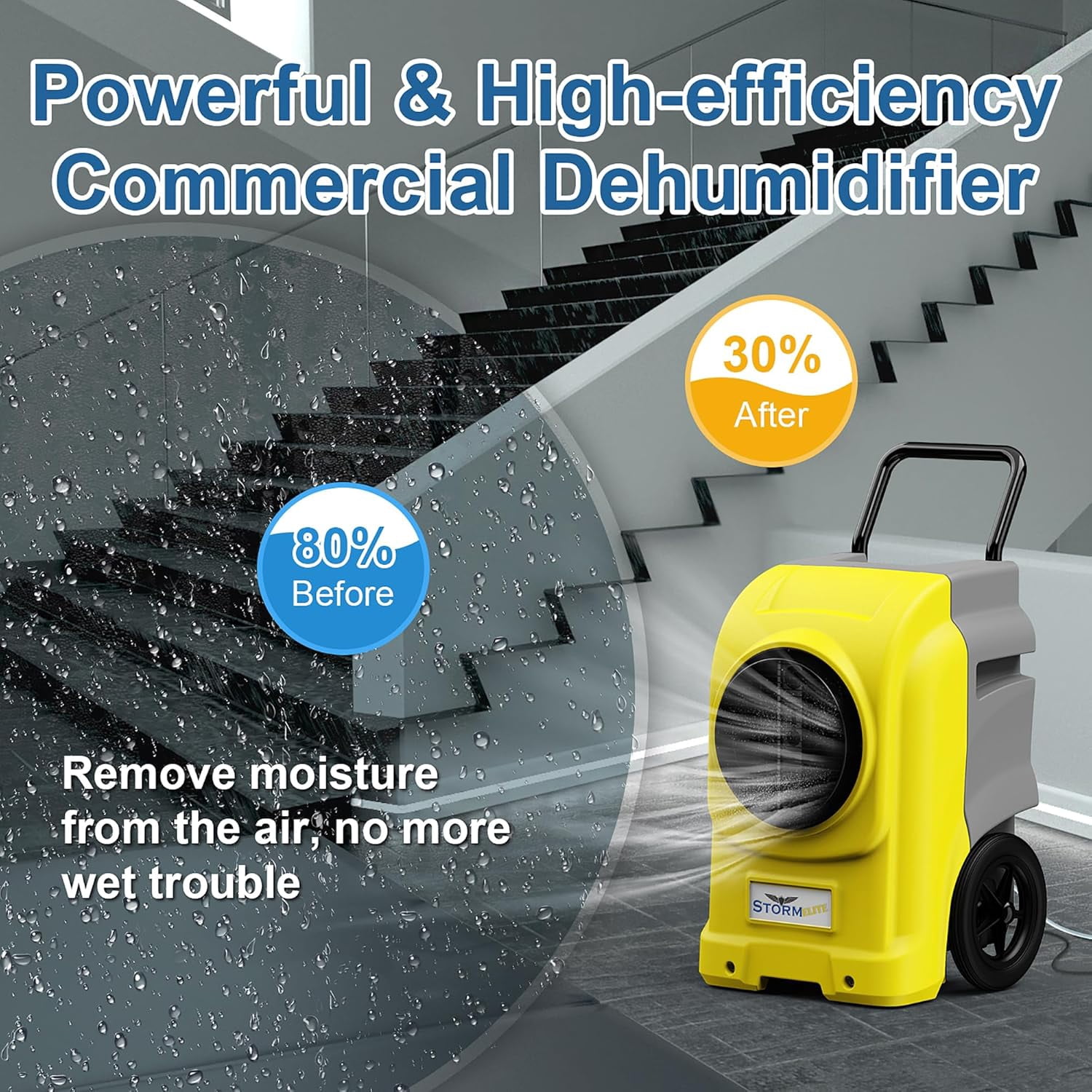 ALORAIR 270 Pints Commercial Dehumidifiers for Large Room or Basements, Industrial Large Dehumidifier with Pump and Drain Hose, Dehumidifiers with Smart Wi-Fi, , with Smart App Control, Yellow
