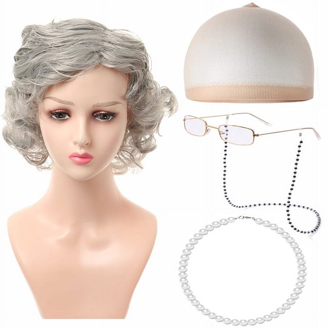 Pelucas de anciana para Halloween, anciana con cabello corto y rizado, abuelo y abuela disfrazados, tocados