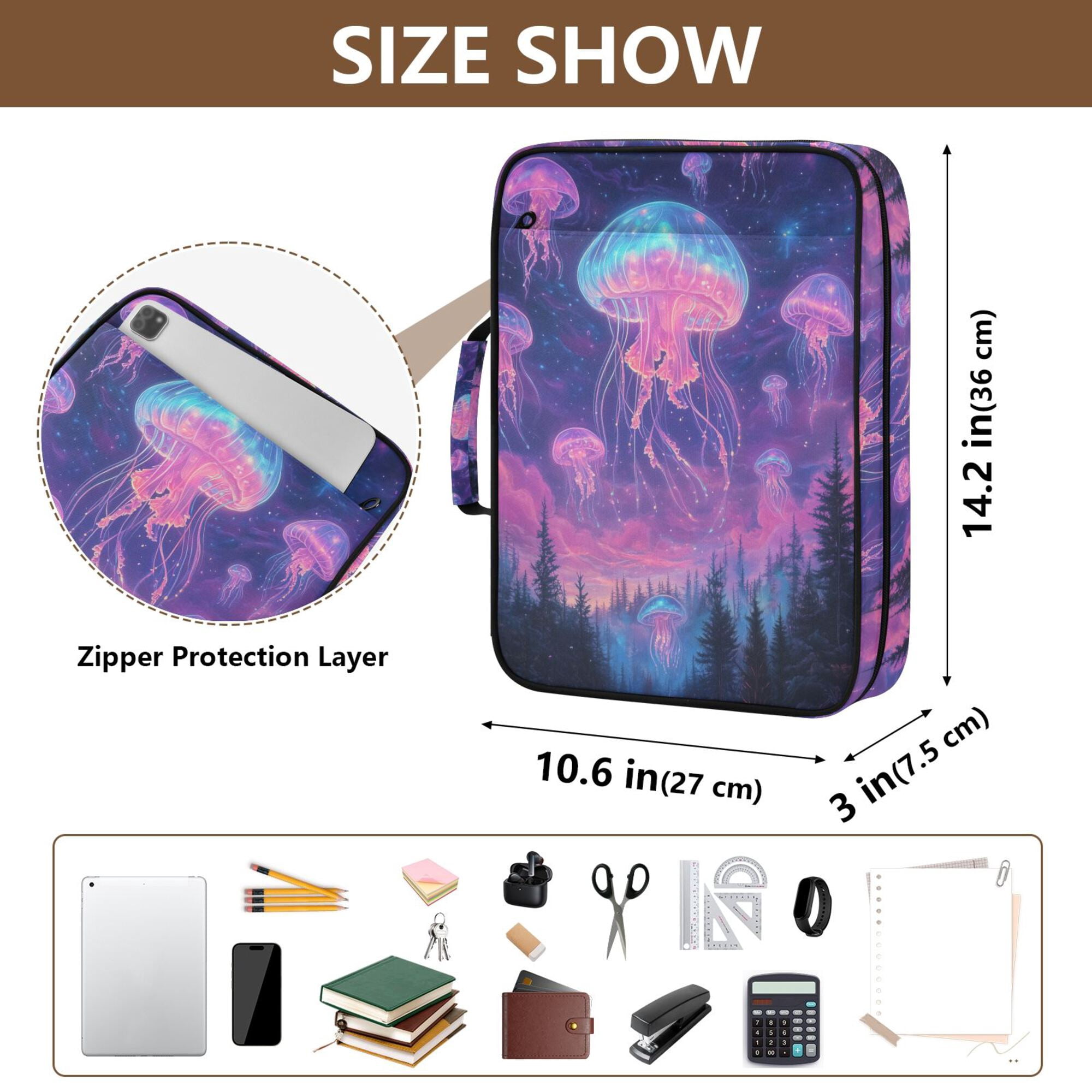 FORMRS Accordion File Folder A4 Size 7-Pocket Expanding Document Organizer Bag with 3 Ring Binder, Neon Jellyfish