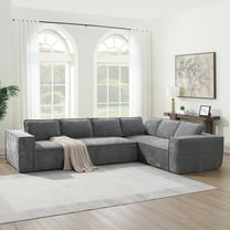 Harper & Bright Designs Foam Modular L-Shaped Sectional Sofa Set, 6 Seat Cloud Couch with Wrinkle-Resistant Chenille Fabric, Modular 2-Piece Free Combination Design, 129.5" Gray
