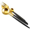 thumbnail image 4 of Juego de cuchillos, tenedores y cucharas de acero inoxidable - Juego de 4 piezas de oro negro (cuchillo, tenedor, cuchara + cuchara de café) Ormromra WL-00767, 4 of 7