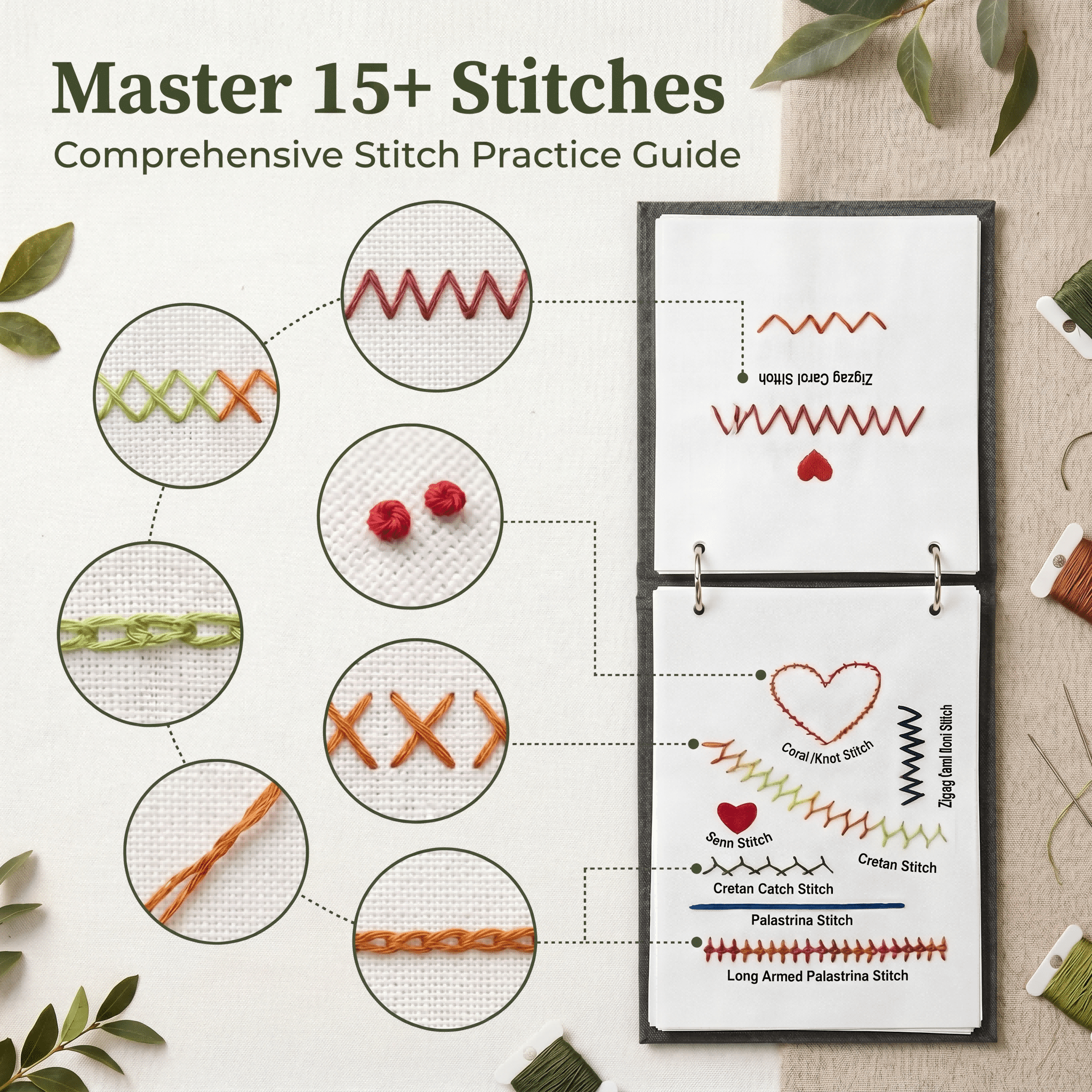 DYONDER Beginner Embroidery Practice Notebook, Detachable Pre-Printed Fabric Sheets, Hand Sewing DIY Craft Gift Supplies