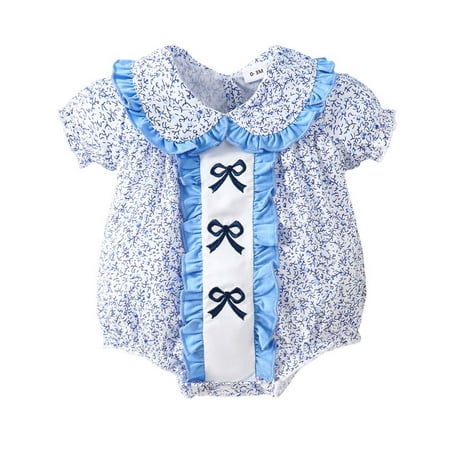 MEZZALL Girls Short Sleeve Floral Prints Romper Ruffles Bodysuits Clothes Blue 3-6 Months
