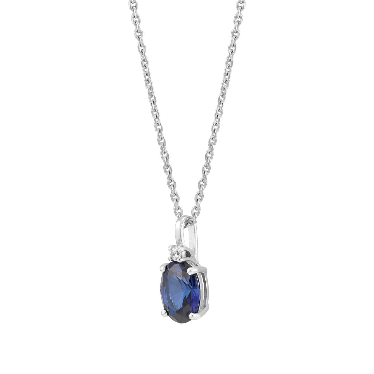 Brilliance Fine Jewelry Created Blue Sapphire and White Cubic Zircoina Pendant Necklace and Studs Set in Sterling Silver