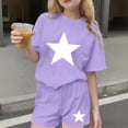 thumbnail image 2 of DJDLJWCJ Girls Short Sleeve and Shorts Set Girls Crewneck 2 Piece T Shirt with Elastic Waist Shorts Set Purple Size 9-10Years, 2 of 9