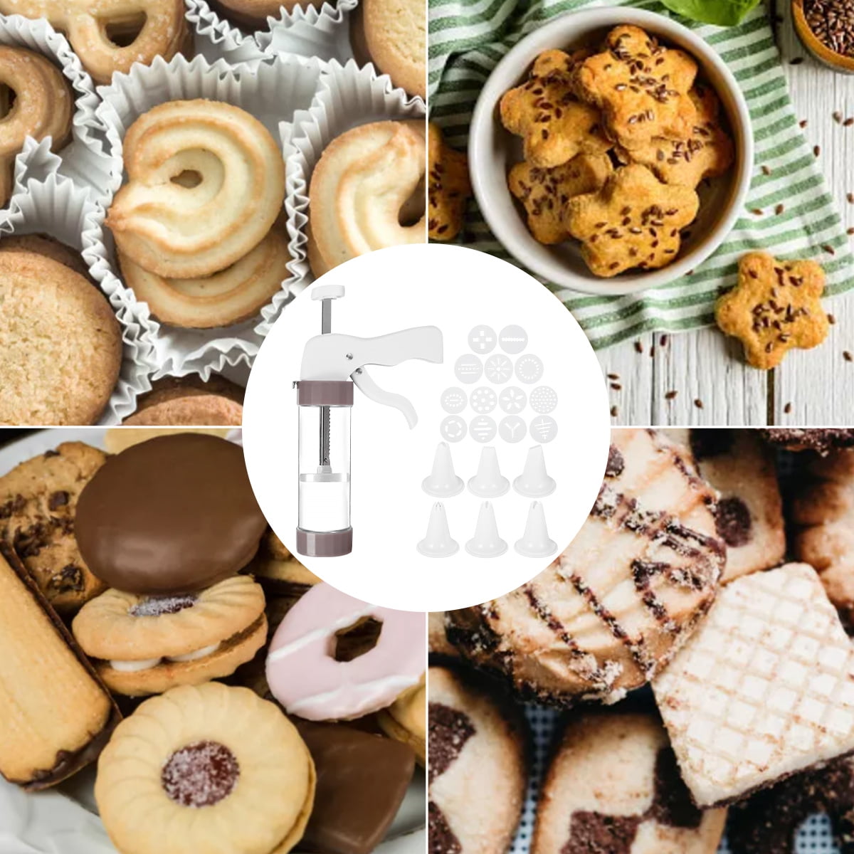 Tcwhniev Cookie Press,Cookie Maker,Cookie Gun,Cookie Press Gun Kit,Stainless Steel Biscuit Maker Churro Maker Cookie Press Machine with 13 Cookie Discs 6 Icing Nozzles for Baking