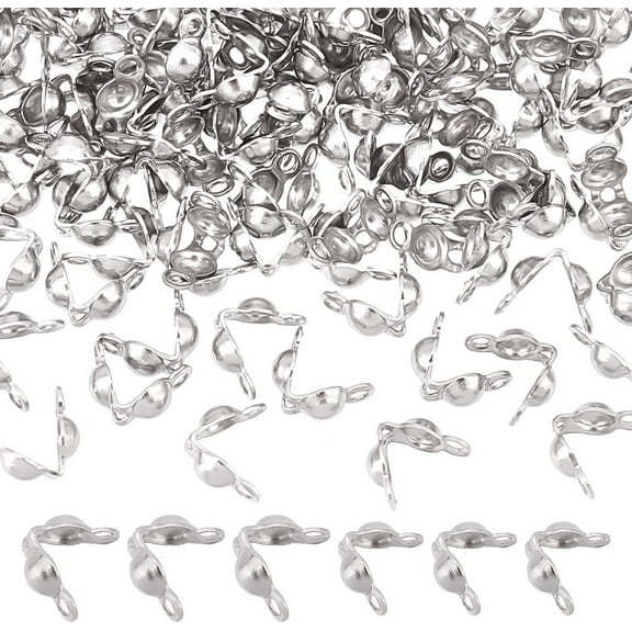 200Pcs 2 Size Stainless Steel Bead Tips Calotte Ends Clamshell Knot Cover End Caps Clamshell Fold-Over Bead Tips Knot for DIY Bracelets Necklaces Jewelry Making