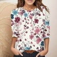 thumbnail image 2 of WEAIXIMIUNG T-Shirts pour Femmes Coupe Ample Graphique Col Rond Manches Trois-Quarts Imprimé Mode Décontractée T-Shirt Blouse Tops, 2 of 5