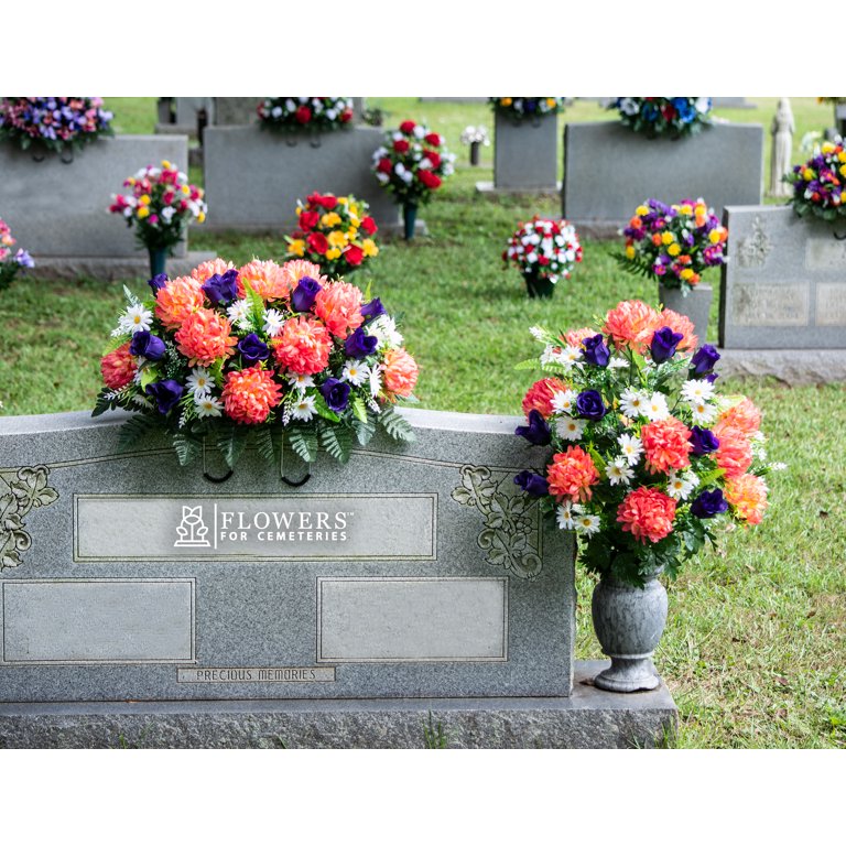 Sympathy Silks Artificial Cemetery Flowers -Salmon Pink Mum and