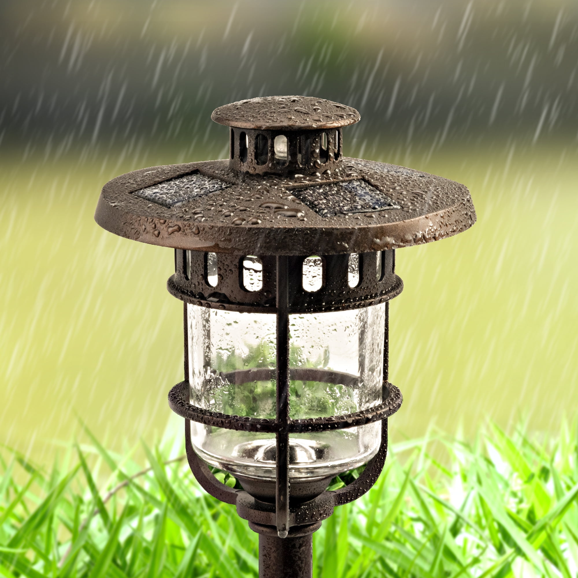 Solpex Solar Path Lights Outdoor, Glass and Bronze Finished, 2 Bright LEDs per Light, Waterproof Automatic Solar Lights Outdoor for Patio, Yard, Lawn, Garden and Landscape-Warm White (6 Pack)